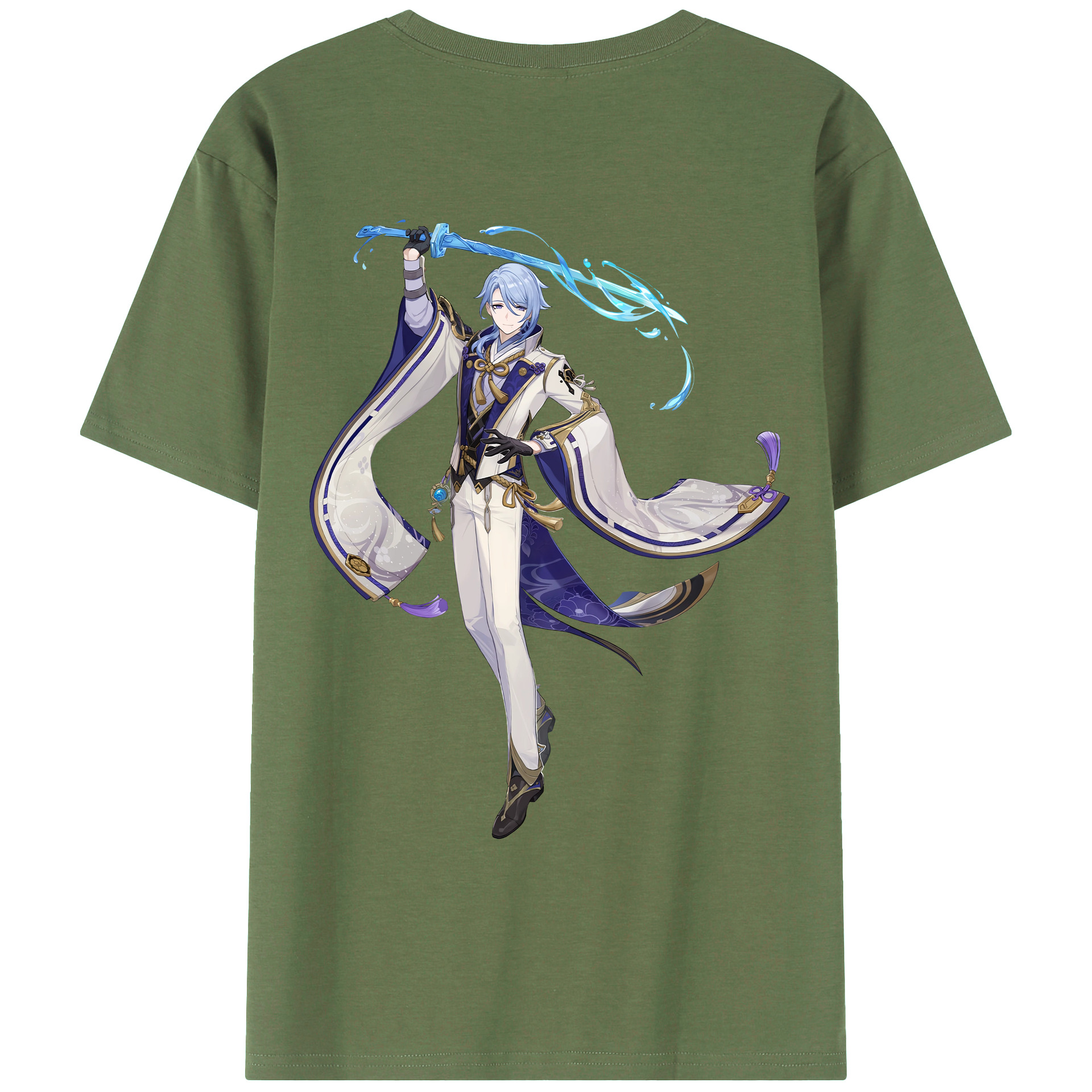 げんし神 神里綾人 かみさとあやと genshin Kamisato Ayato 綿100％ メンズ半袖Tシャツ（バックプリント） 通気性